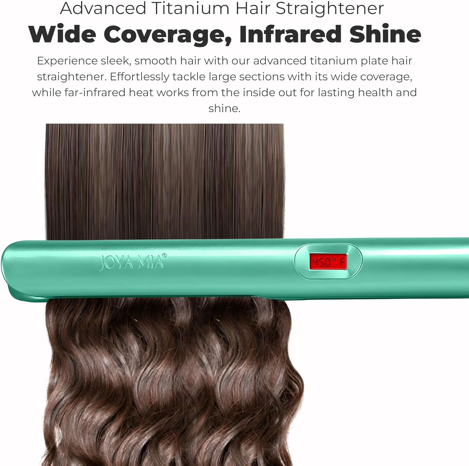 Joya Mia Allure 1" Oxidation Titanium Hair Straightener - Portable, Lightweight & Compact Flat Iron with Adjustable Temperature, Built-in LCD Display, Travel-Friendly, for All Hair Types - Teal