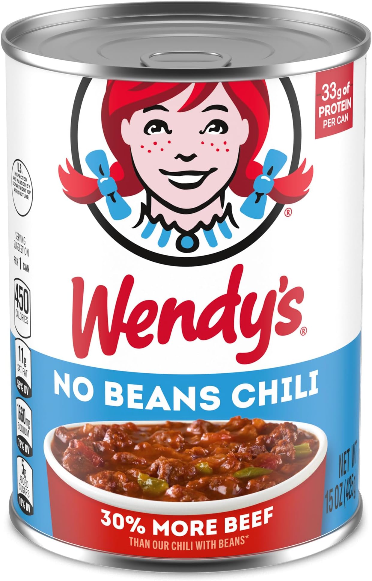 Wendy's Chili No Beans, Canned Chili, 15 oz.