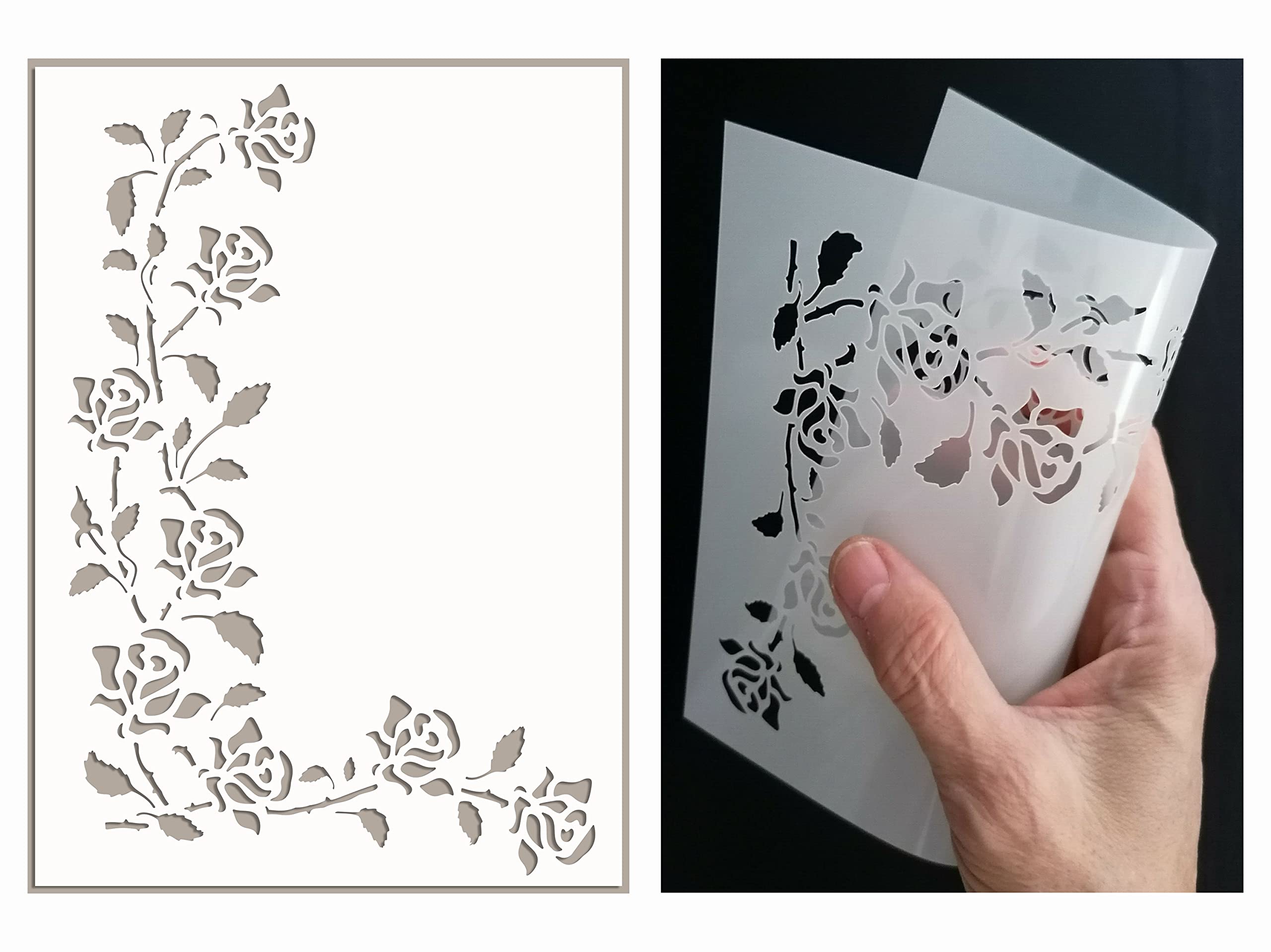 ED Laser Studio Large Flower Rose Floral Corner Stencil for Painting, Drawing Walls, Furniture, Wood-Reusable Template for Canvas, Crafts, Paper. Vintage Cake Art Various Sizes FL100