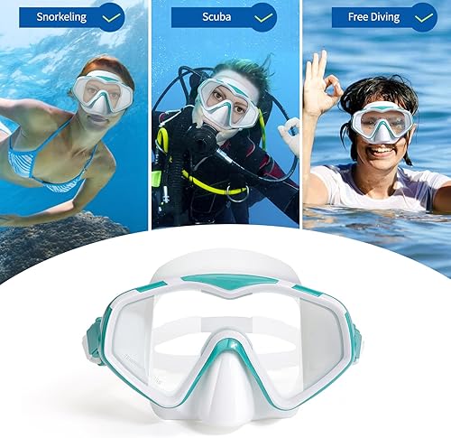 Miniatura 7 de Máscara de buceo profesional, lente ultra transparente con visión amplia, máscara de esnórquel de vidrio templado, máscara antifugas, máscara de