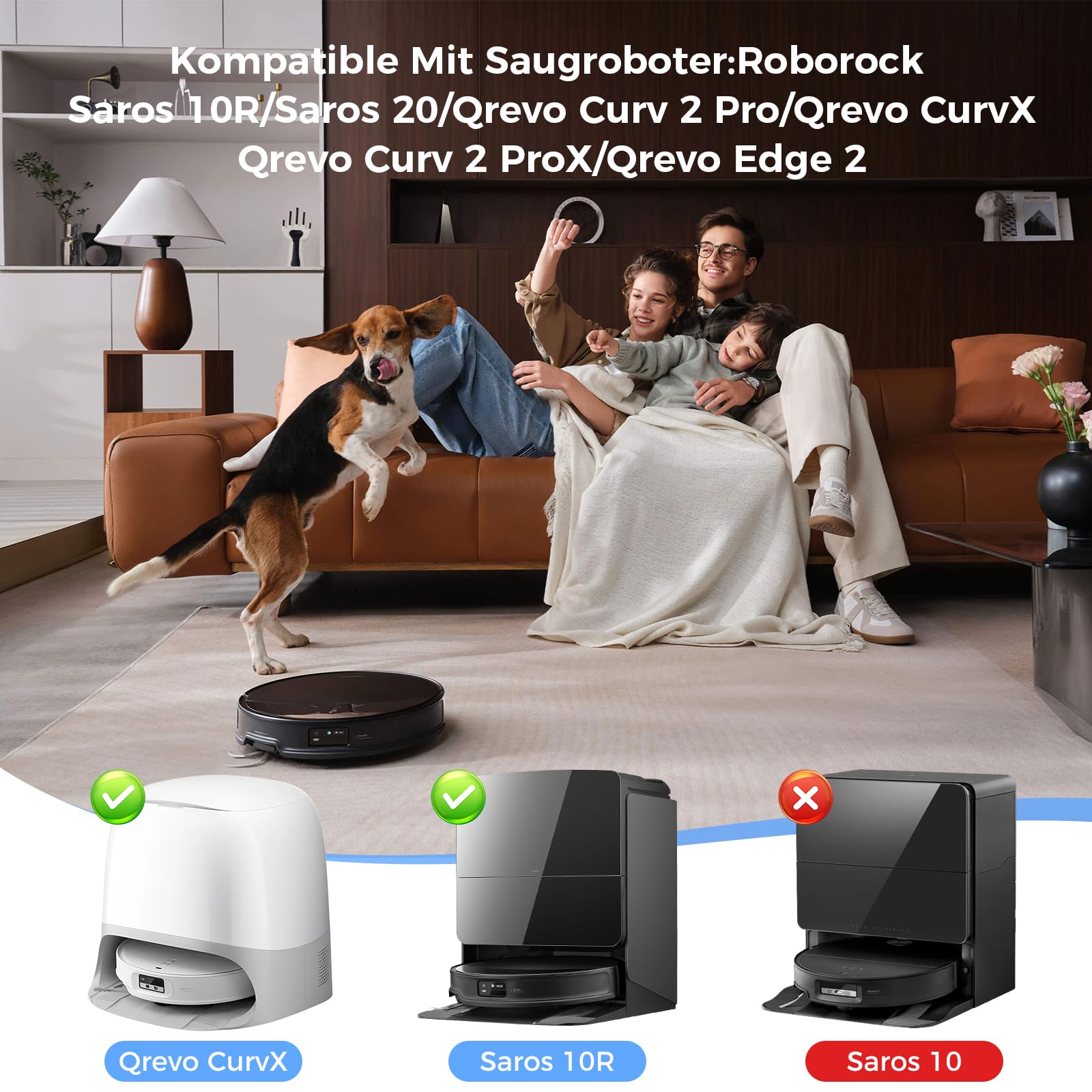21-częściowy zestaw akcesoriów do Roborock Qrevo Curv 2 Pro/Qrevo Curv 2 ProX/Saros 10R/Saros 20 robot odkurzający, 2 główne szczotki, 6 worków do kurzu, 4 podkładki do wycierania, 4 filtry, 4
