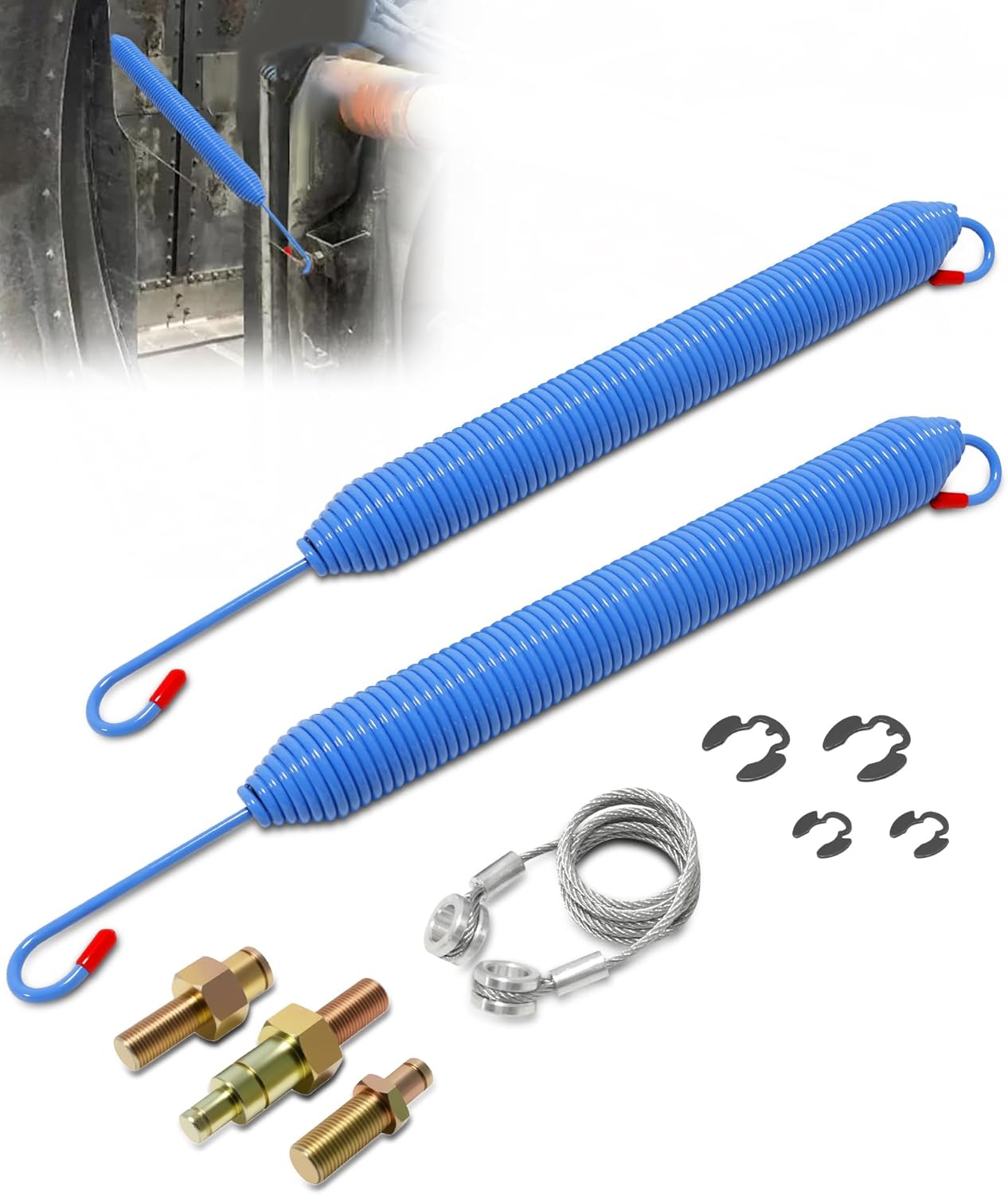 13-03761 Hood Springs 2 Pcs, Fit for Peterbilt 357 377 379 Series (1987-2008) Trucks with Cable, Stud Bolts and Retaining Rings, Replace 13-03663, 13-04638, 13-03662, L92-6000-0718