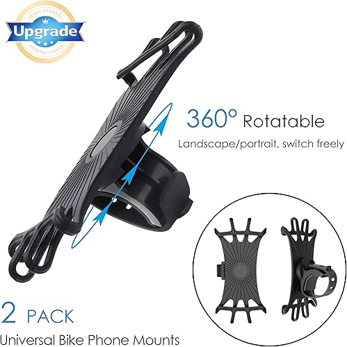 Miniatura 4 de Soporte de teléfono para bicicleta 2026, paquete de 2, para soportes de silicona de rotación 360 para iPhone y Samsung, ajustable hasta 4 pulgadas