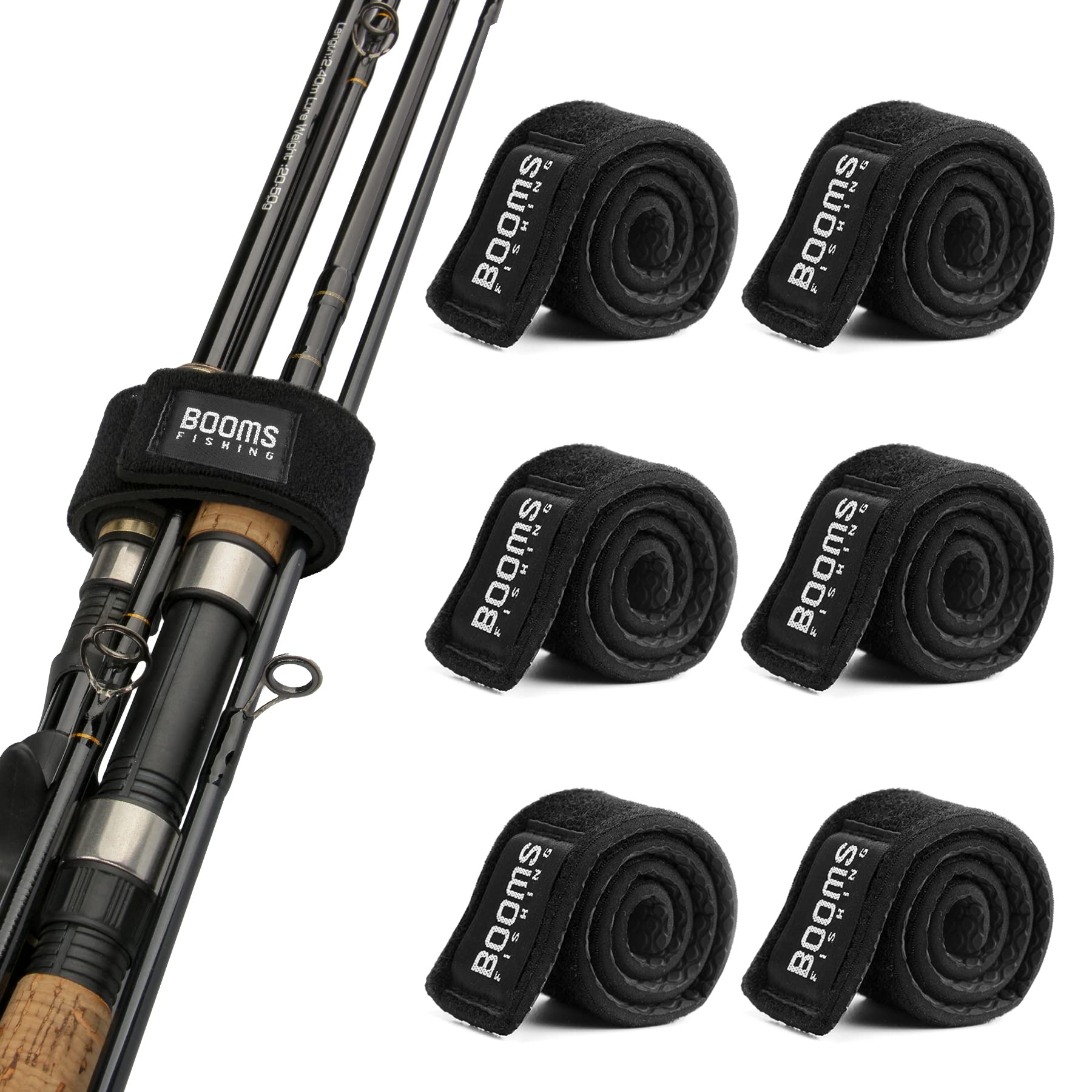 Booms Fishing RS3 Fishing Rod Wrap Pole Straps， Hook &amp; Loop Fishing Rod Belts, Fishing Rod Ties for Casting Rods, Spinning Rods and Fly Rods