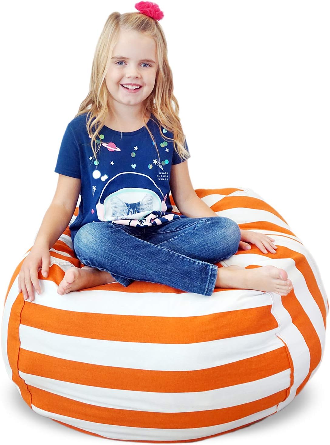 Soothing Company Stuffed Animal Bean Bag Chair for Kids - Extra Large Empty Beanbag - Kid Toy Storage Covers for Your Child's Stuffed Animals and Blankets | Premium Cotton Canvas (38", Orange Stripe)