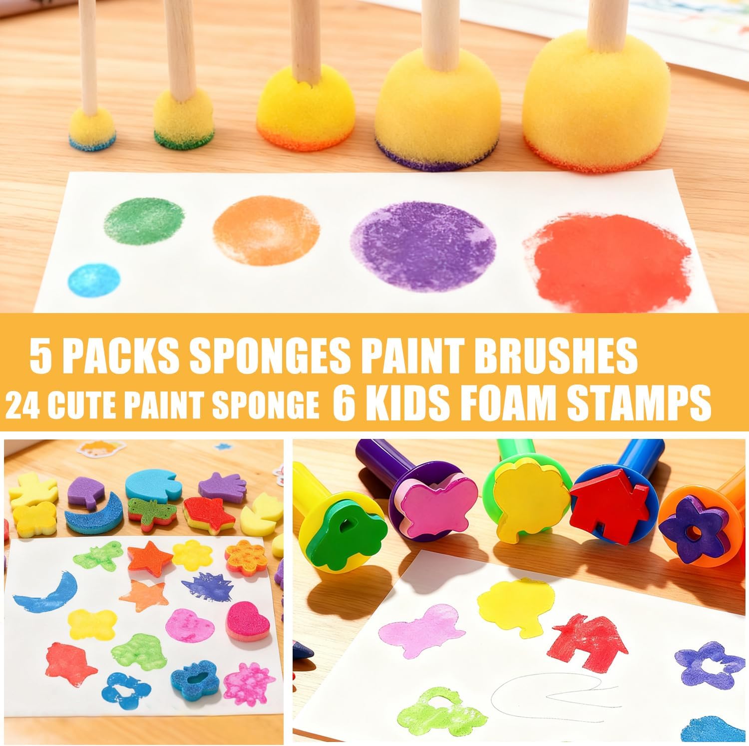 53-Pack Sponge Paint Brushes, Washable Painting Brushes, Toddler Painting Set, Early Learning Foam Roller Sponge Art Crafts Kit with Storage Bag, Creative Gift