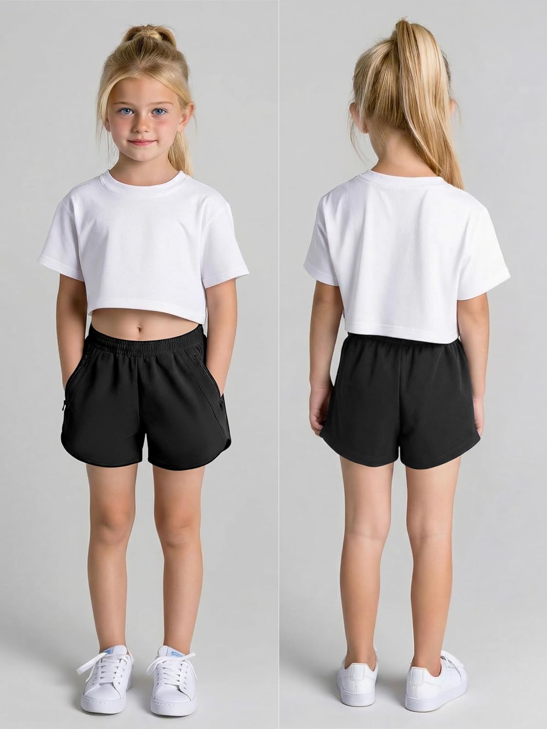 Resinta 3 Pack Girls Athletic Shorts High Waisted Quick Dry Running Shorts with Zipper Pockets Sports Active Shorts for Kids - Image 2