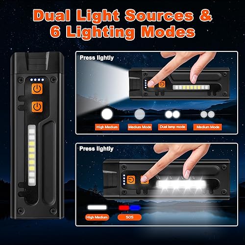 Miniatura 2 de Linterna plana, linternas EDC recargables con clip, 6 modos de luz LED de bolsillo, IPX6, para señalización, trabajo, uso en exteriores o interiores