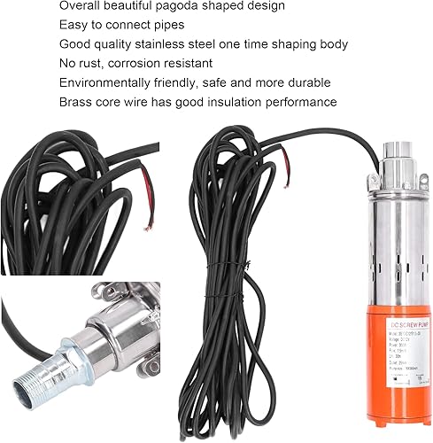 Miniatura 6 de Bomba de tornillo de CC, alta presión sumergible solar de pozo profundo 12V 98.4 ft alta para la entrada de agua del pozo, construcción de la tierra