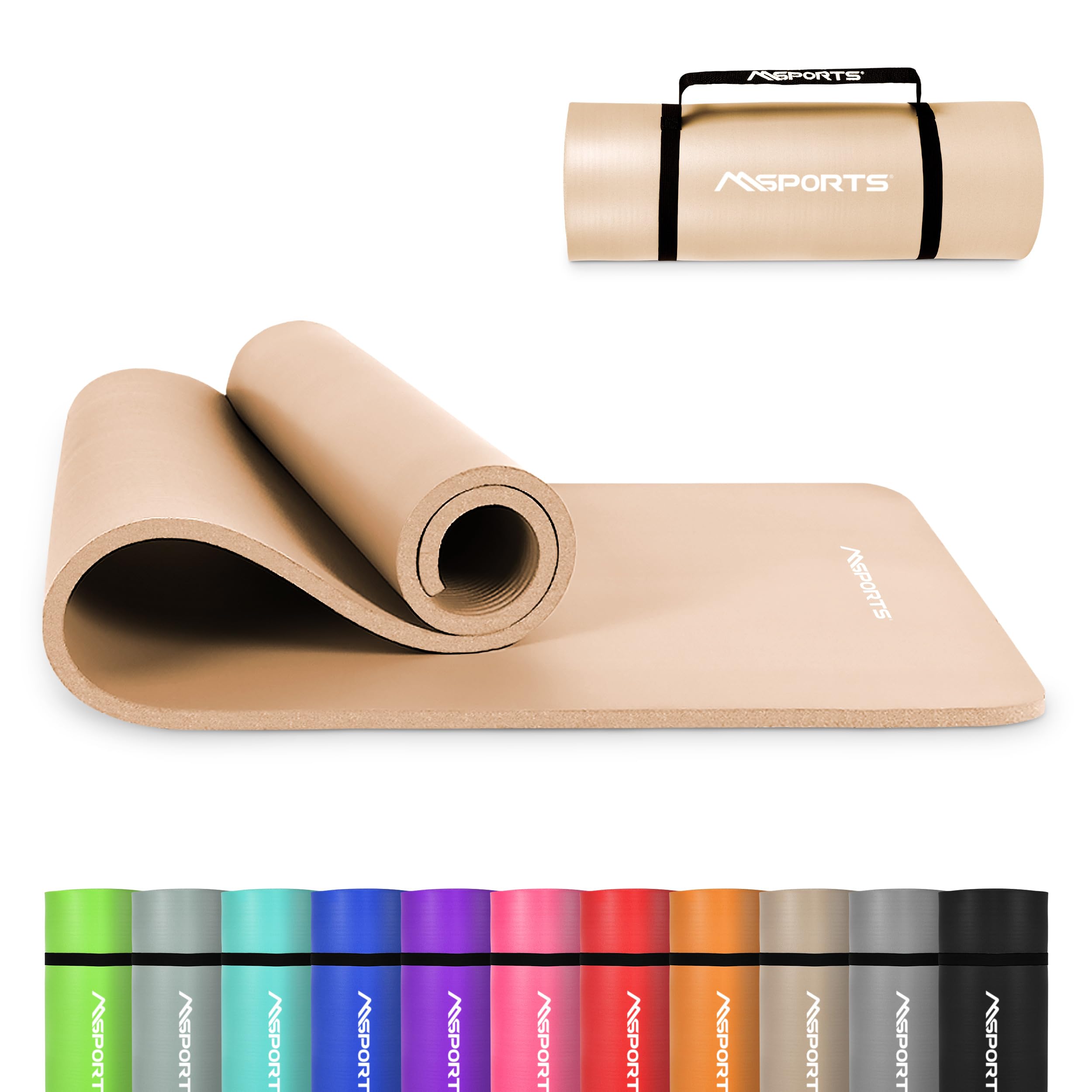 MSPORTS Gymnastikmatte | Yogamatte Premium rutschfest inkl. Tragegurt + Übungsposter + Workout App I Hautfreundlich Phthalatfrei - versch. Größen und Farben Fitnessmatte (Apricot, 190 x 80 x 1,5 cm)