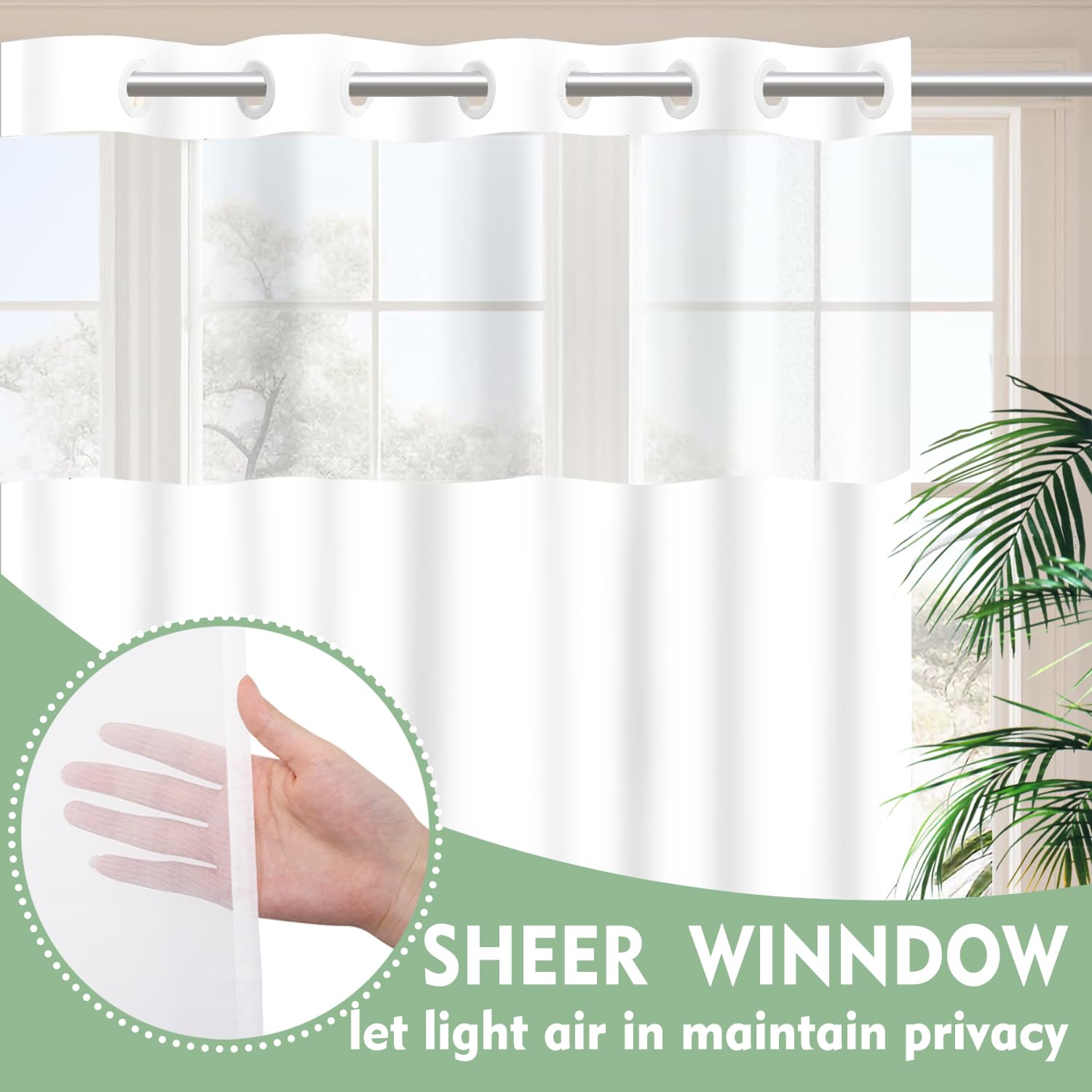 LYLYCTY No Hook Shower Curtain with Snap in Liner Set,Modern White Fabric Shower Curtains for Bathroom Hotel Style Decor 71x74