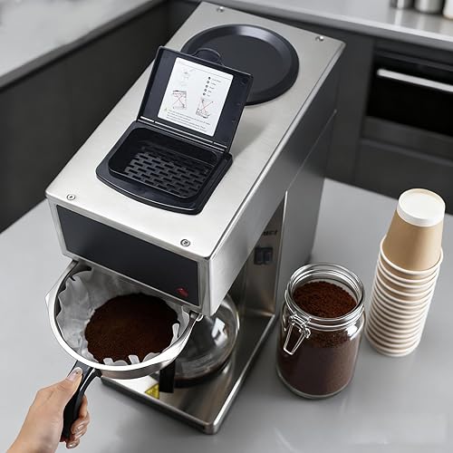 Miniatura 5 de VONCI Cafetera comercial de 1610 W, cafetera de goteo de 12 tazas, 2 jarras de vidrio y 2 calentadores, carcasa y embudo de acero inoxidable,