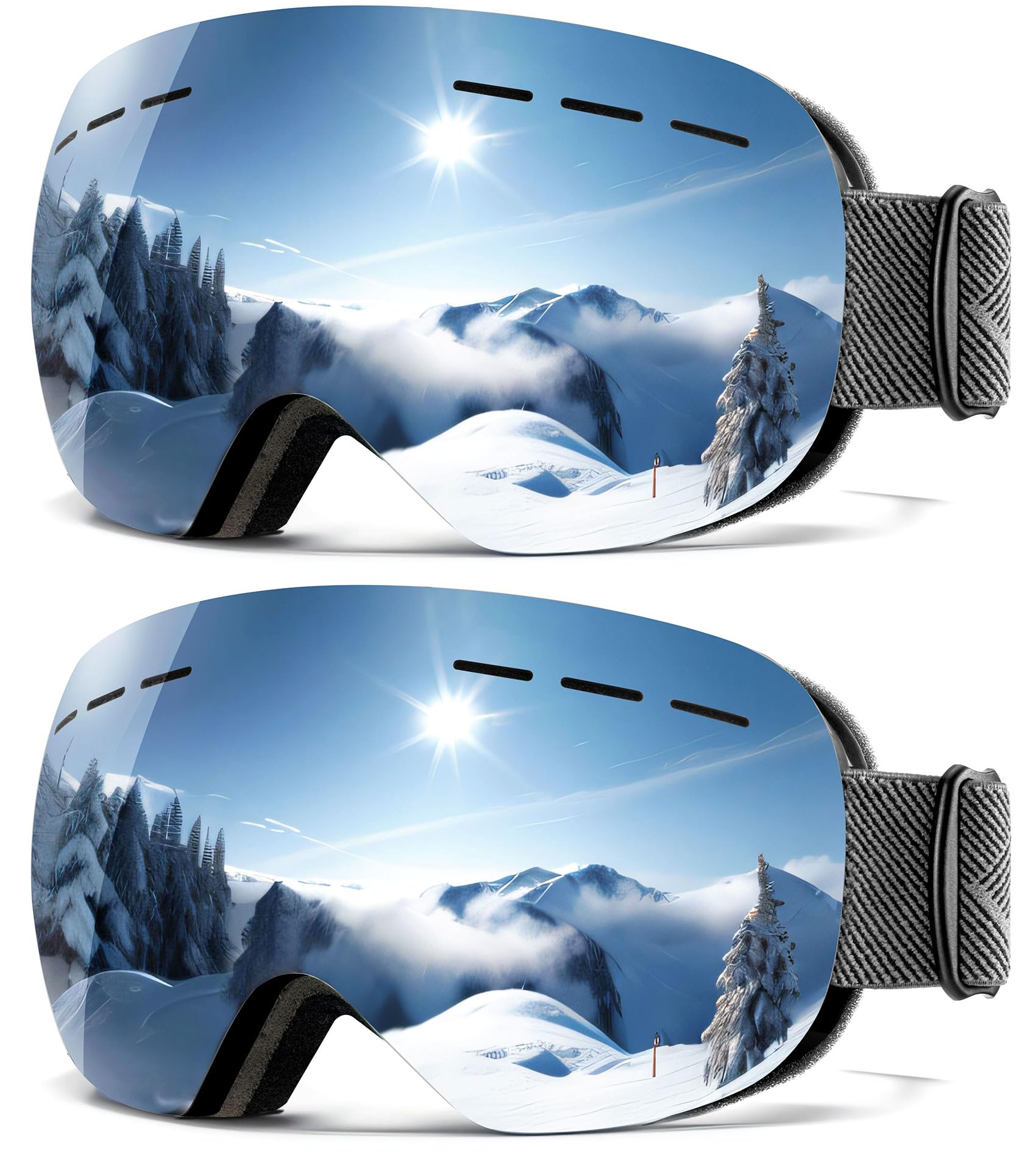 2-pak gogli narciarskich dla mężczyzn kobiet gogle śnieżne przeciwmgielne gogle snowboardowe ze 100% ochroną UV