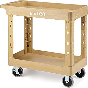 2-Tier Heavy Duty Rolling Cart, 34 x 17 in, 2 Fixed 2 Swivel, Sand