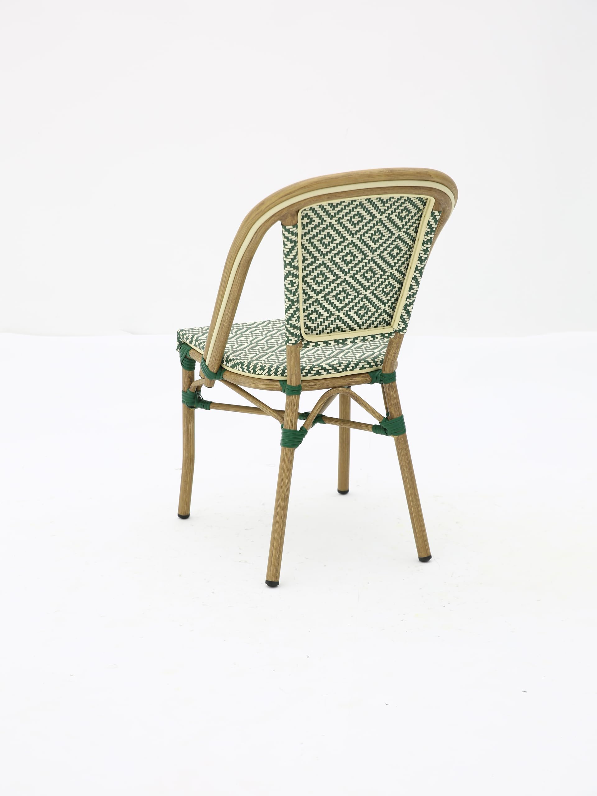 Chaise Bistrot Extérieur Intérieur Empilable – Structure Aluminium Aspect Bambou – Assise et Dossier en Textilène Tressé – Style Terrasse de Café Parisien – Jardin, Balcon, Restaurant (Vert+Beige)