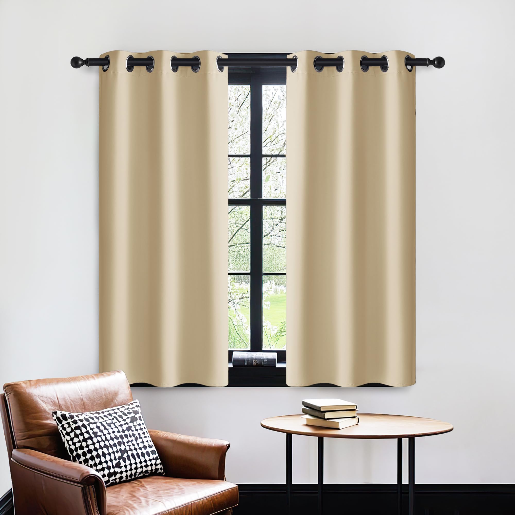 PONY DANCE Short Blackout Curtains, Biscotti Beige, 2 Panels, 29 x 45 Inch