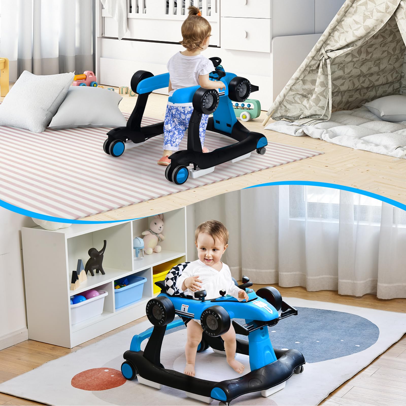 COSTWAY 4 en 1 Andador Bebes, Tacata Bebe Plegable con Altura y Velocidad Regulables, Carillón con Luces, Volante y Asiento con Cojín, Diseño Antivuelco, Caminador para Bebe de 6-18 Meses — view 9
