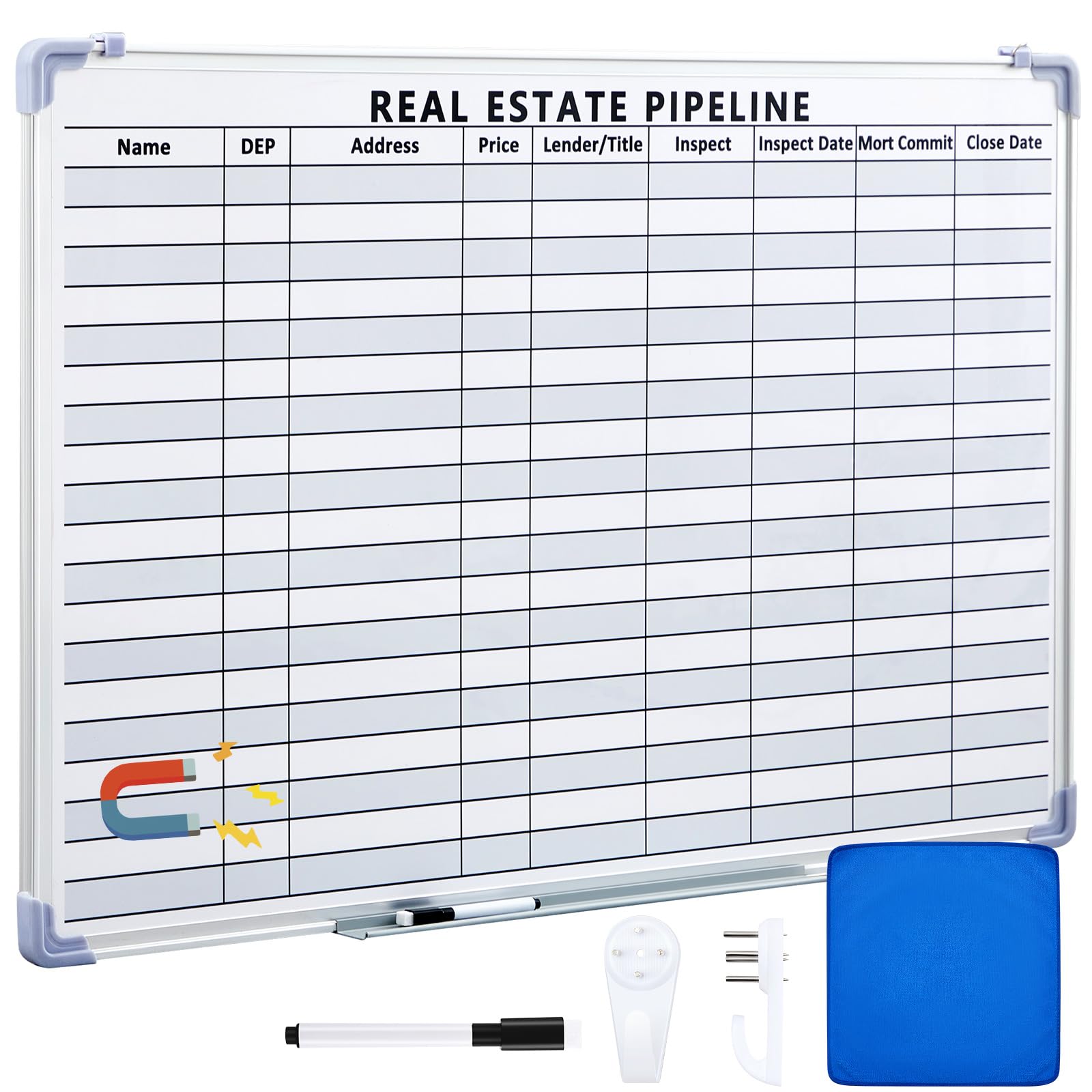 lincia 36"x 24" real estate whiteboard lined white board dry erase real estate supplies visual transaction tracking whiteboard erasable surface hanging board with sliding tray for wall