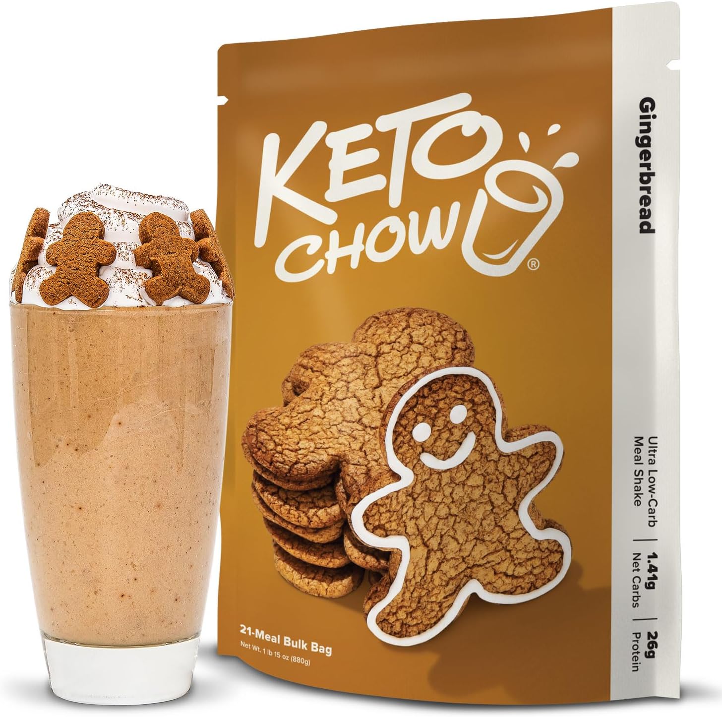 Keto Chow Gingerbread | Keto Meal Replacement Shake Powder | Nutritionally Complete | Low Carb | Delicious Easy Meal Substitute | Protein Rich You Choose The Fat | Single Meal Sample