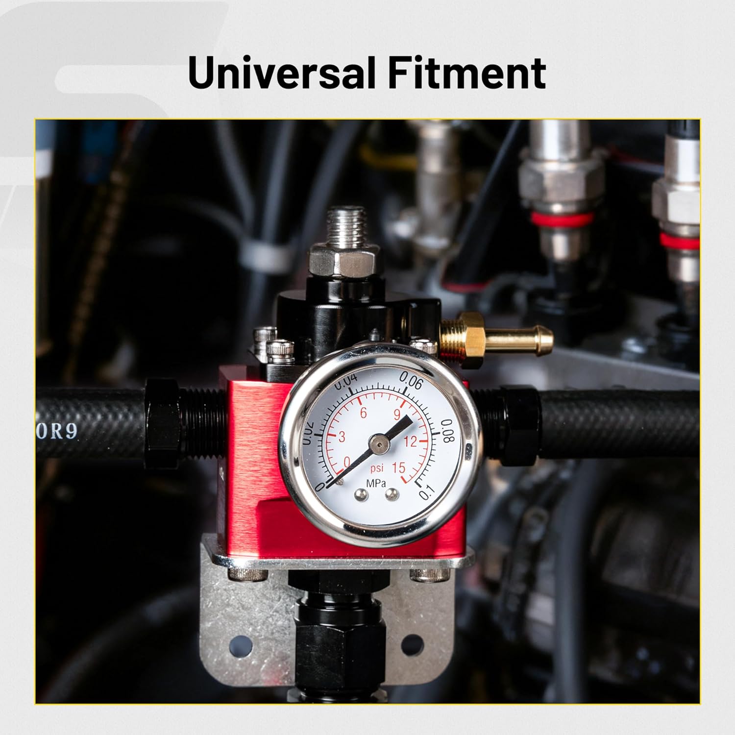 Fuel Pressure Regulator 4.5-9PSI Adjustable Pressure Range, 3/8" NPT Bypass Return Fuel Regulator for carburetor with vacuum/boost reference line connection, Gauge and Fitting, Red