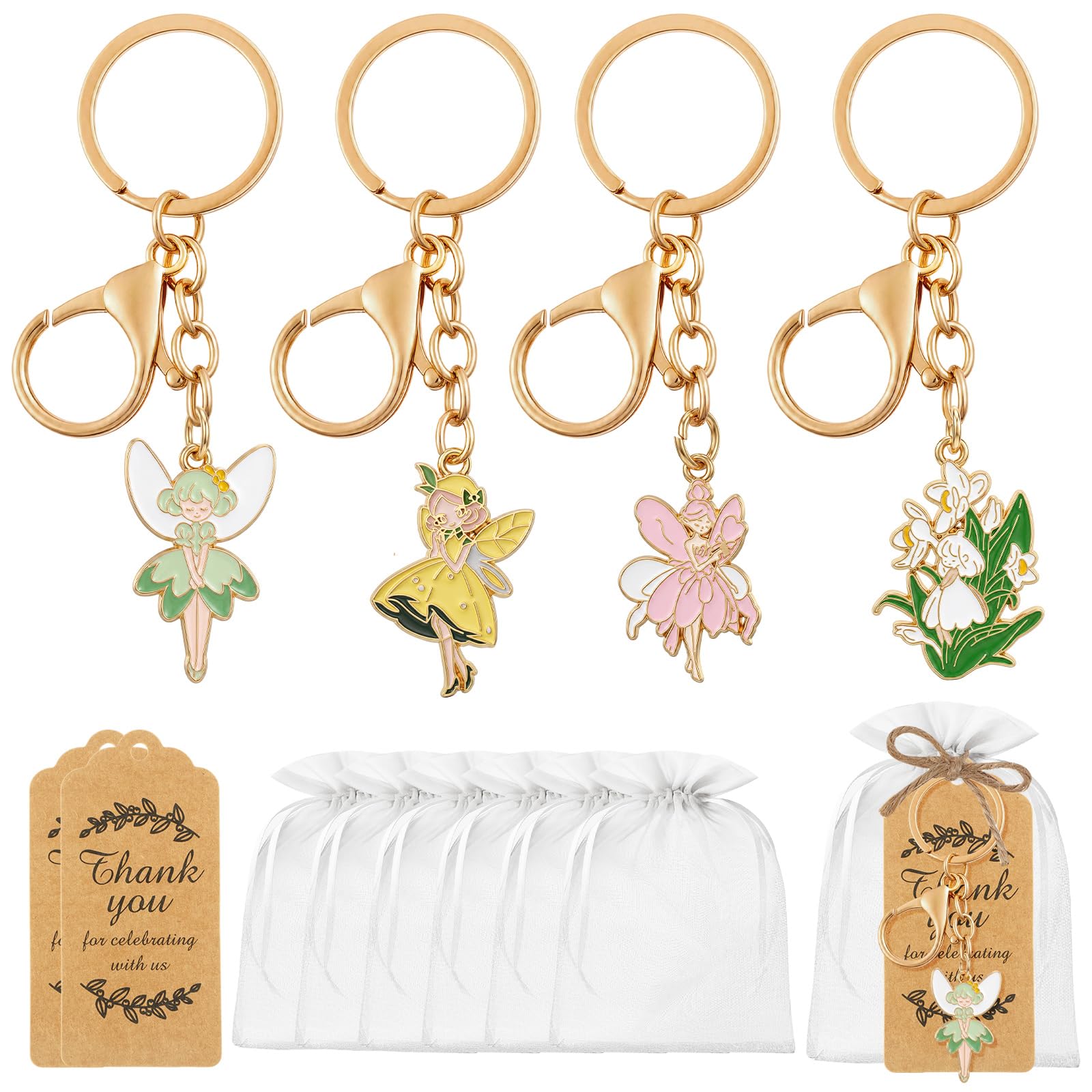 View 1 of 20 Set Fairy Party Favors Butterfly Keychain Bulk with Thank You Kraft Tags