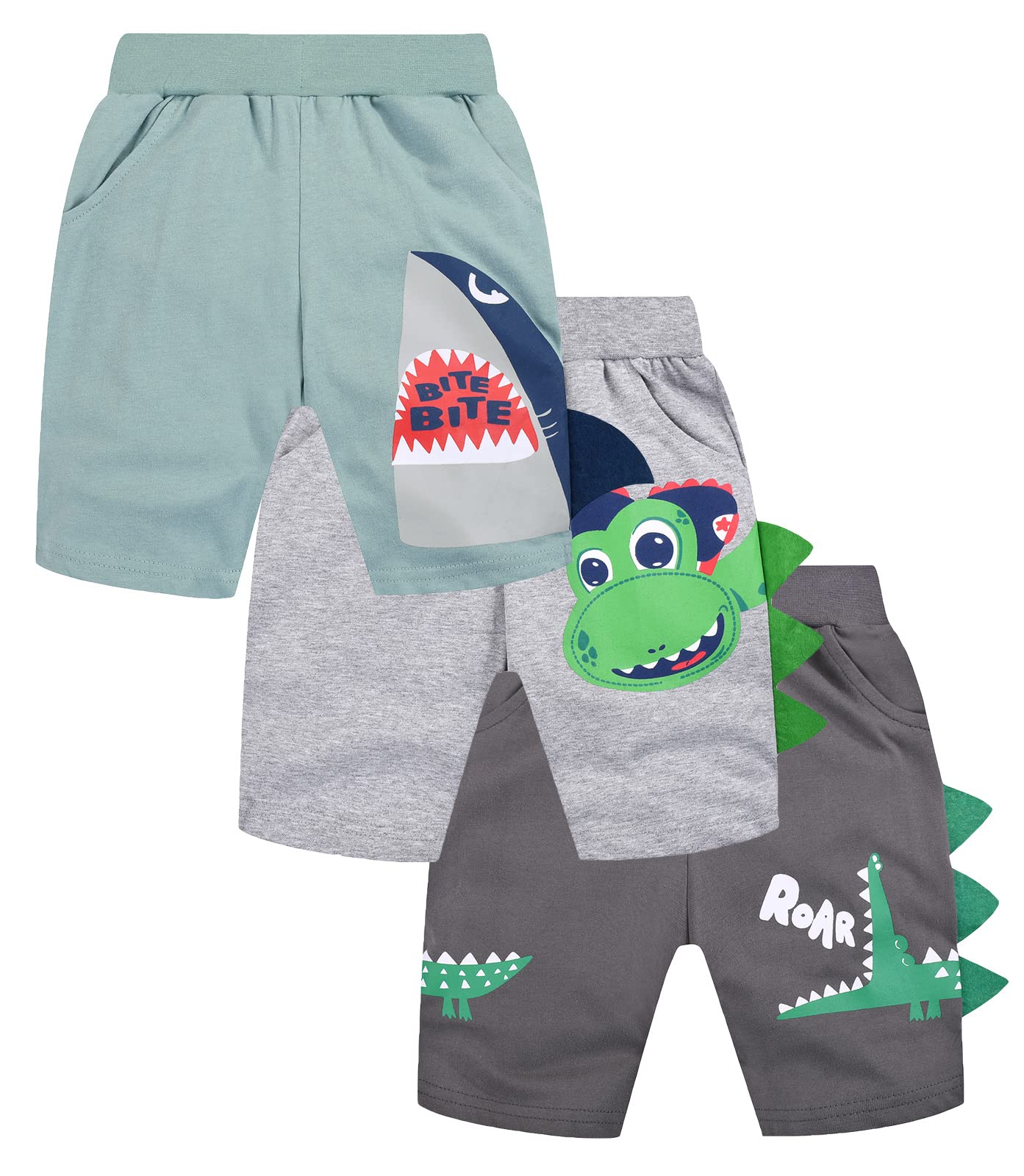 LOKTARC Toddler Boys Knit Shorts Pack of 3, Baby Summer Cotton Pull-on Active Jogger Shorts