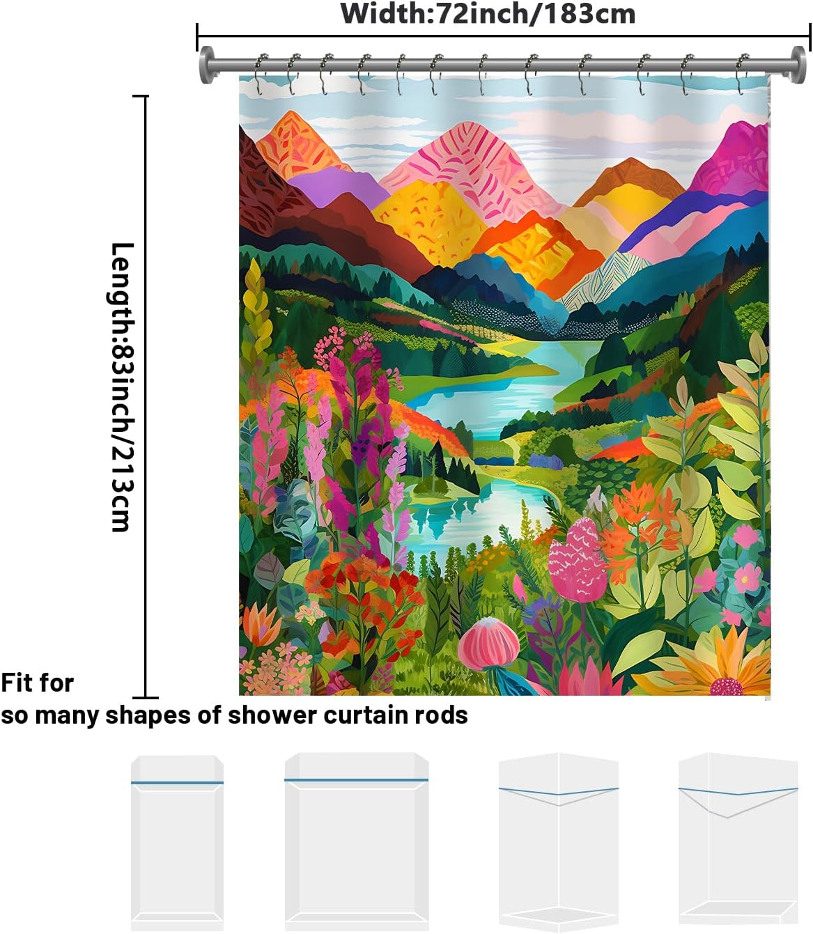 She Love Colorful Landscape Mountain Shower Curtain Nature Abstact Forest Lake Watercolor Art Painting Green Shower Curtains with Metal Hooks 72x84 Inch Waterproof Polyester Bathroom Curtain