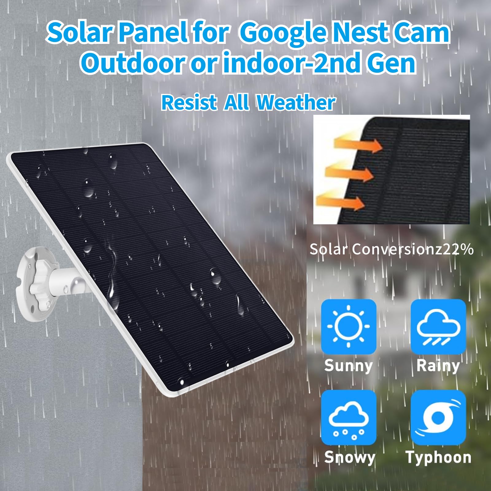 Solar Panel Charger Compatible with Google Nest Cam Outdoor or Indoor, Battery - 2nd Generation, 5W, 13Ft Charging Cable
