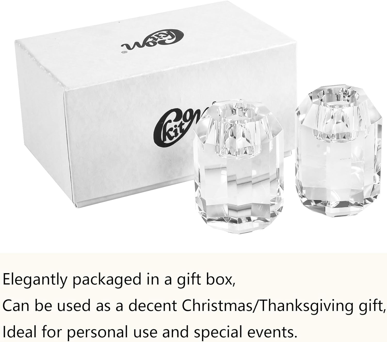 Kitcom Crystal Taper Candle Holders Multiple Faceted Designed Wedding Banquet Decorations for Home W1.97xH2.76 Inches Pack of 2, Comes with Gift Box - Image 7