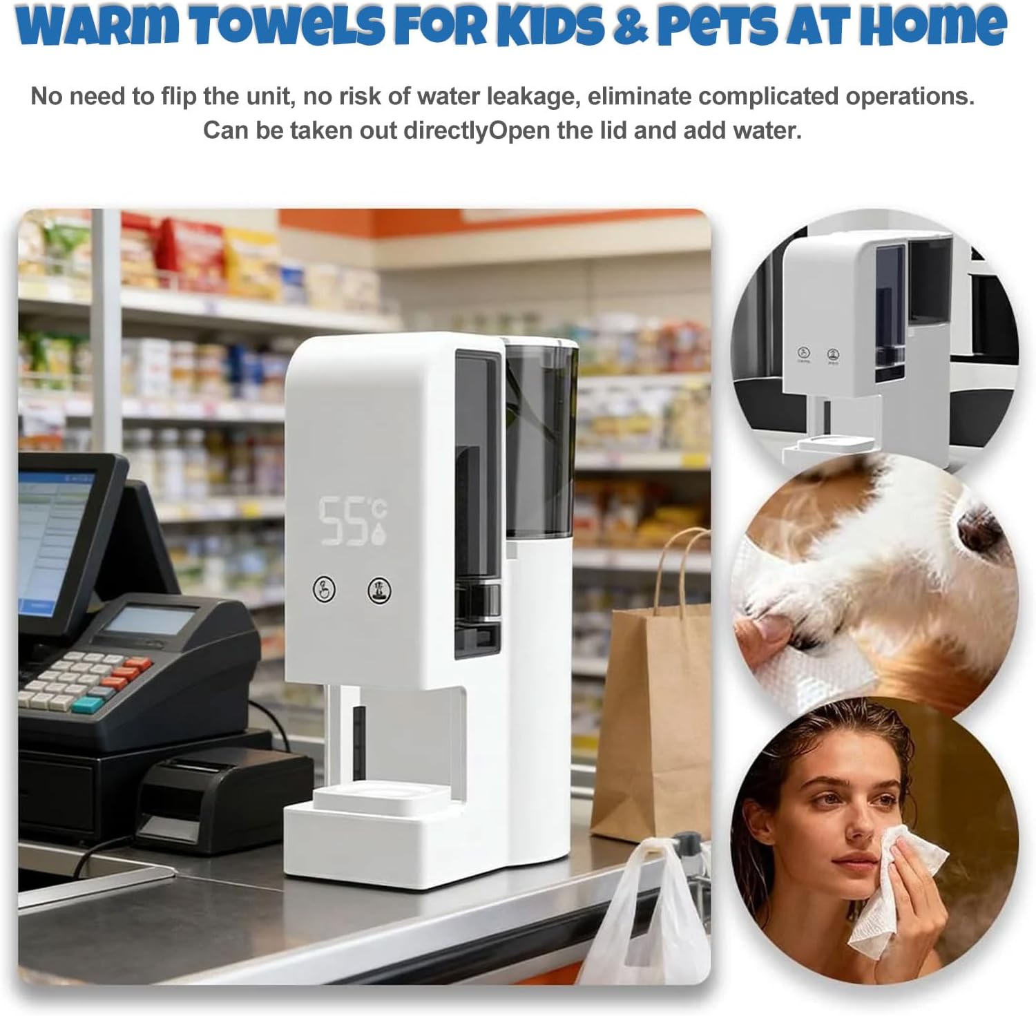 Hot Face Towel Heater Machine, Automatic Hot Towel Dispenser, Heats Up in 5 Seconds,131°F Adjustable Constant Temperature, Smart Voice Alerts, Towel Warmer (Machine+5 Barrel(100pcs) Towel)