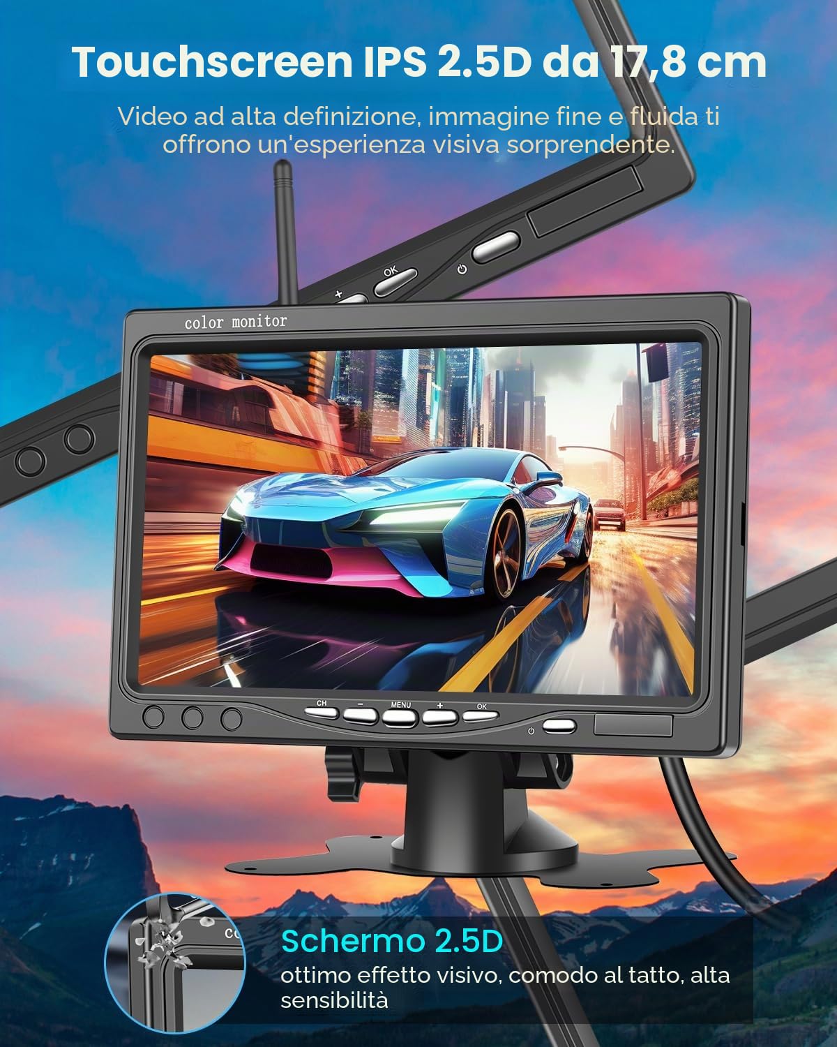 NHOPEEW Kit telecamera di backup wireless con doppia telecamera 1080P – Display HD da 7 pollici, visione notturna impermeabile IP68 per camion, rimorchi, camper, furgoni e automobili
