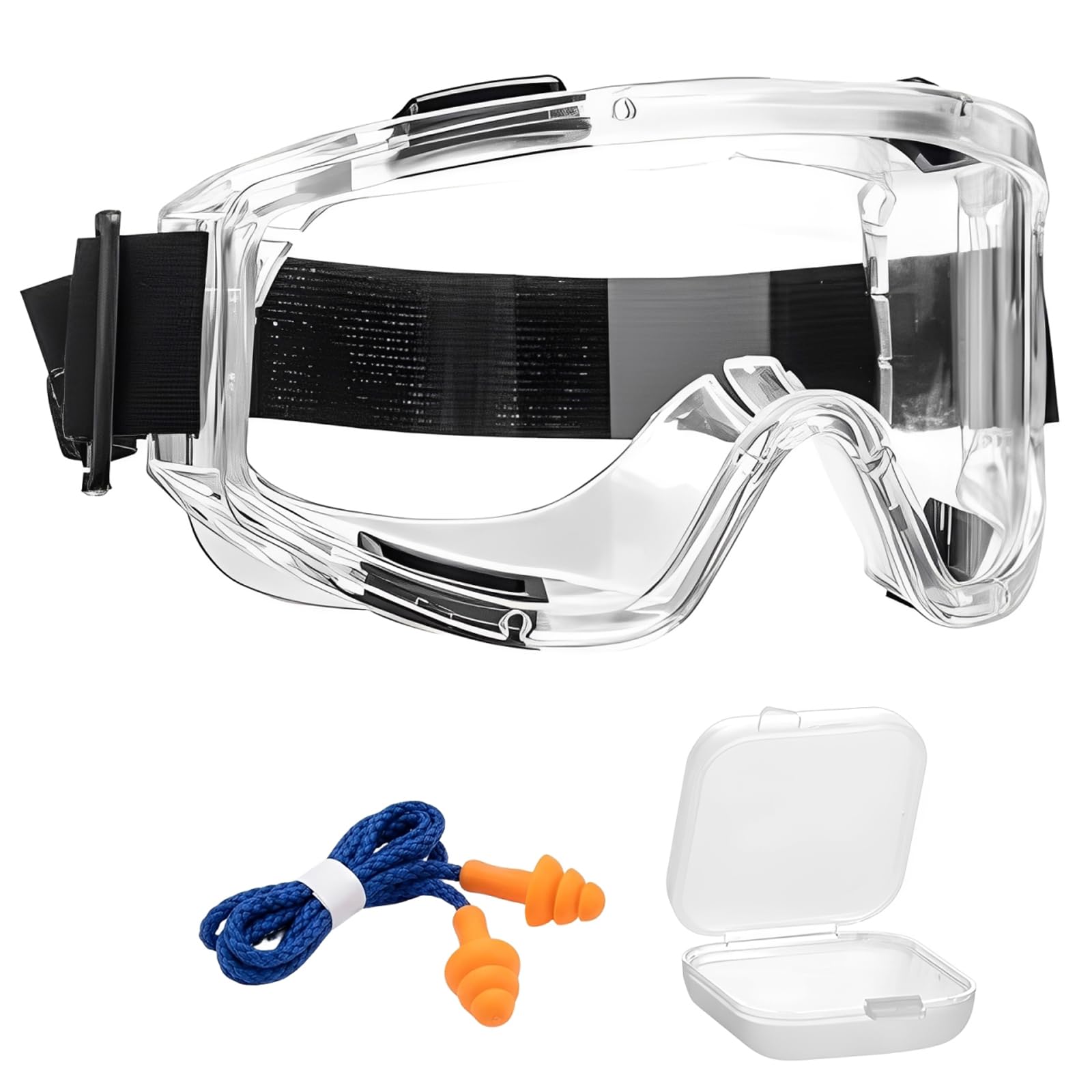 DXPETA Safety Goggles, Protective Goggles and Safety Glasses for Work, Eye Protection Glasses with Orange Noise Reduction Ear Plugs, Adult Safety Goggles Over Glasses, Protective Glasses Set