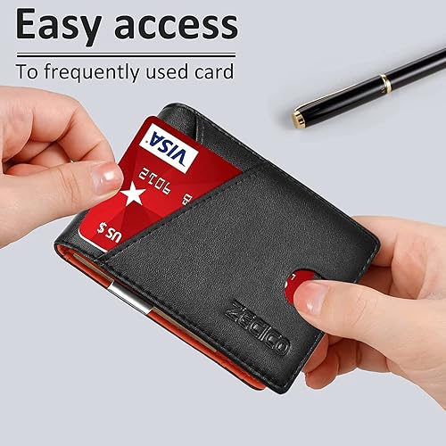 Miniatura 4 de ZECICO Billetera delgada minimalista para hombre billetera plegable con bloqueo RFID, bolsillo frontal, tarjetero de crédito con clip para dinero