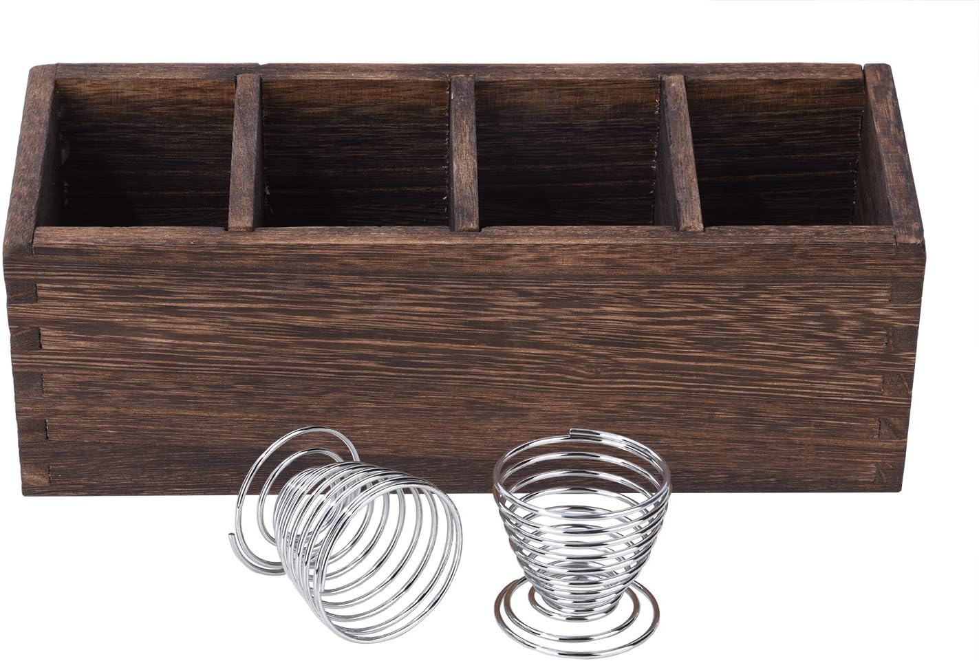 Wood Makeup Brush Holder Organizer with 2 Pcs Sponge Holder, Cosmetics Brush Organizer Storage 4 Slots, Vanity Countertop Organizer