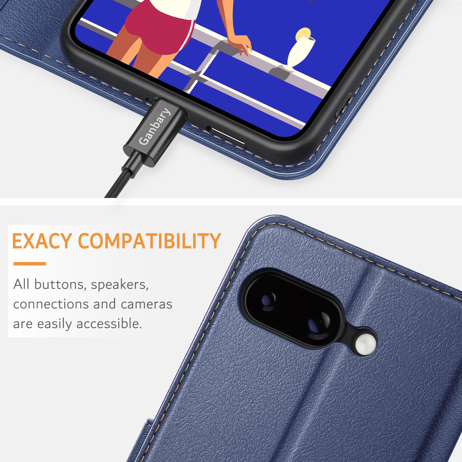Ganbary Etui na telefon komórkowy do Google Pixel 9a 5G, skórzane etui premium z klapką [przegródki na karty] [zamknięcie magnetyczne] [funkcja stojaka], kompatybilne z Google Pixel 9a 5G, niebieskie