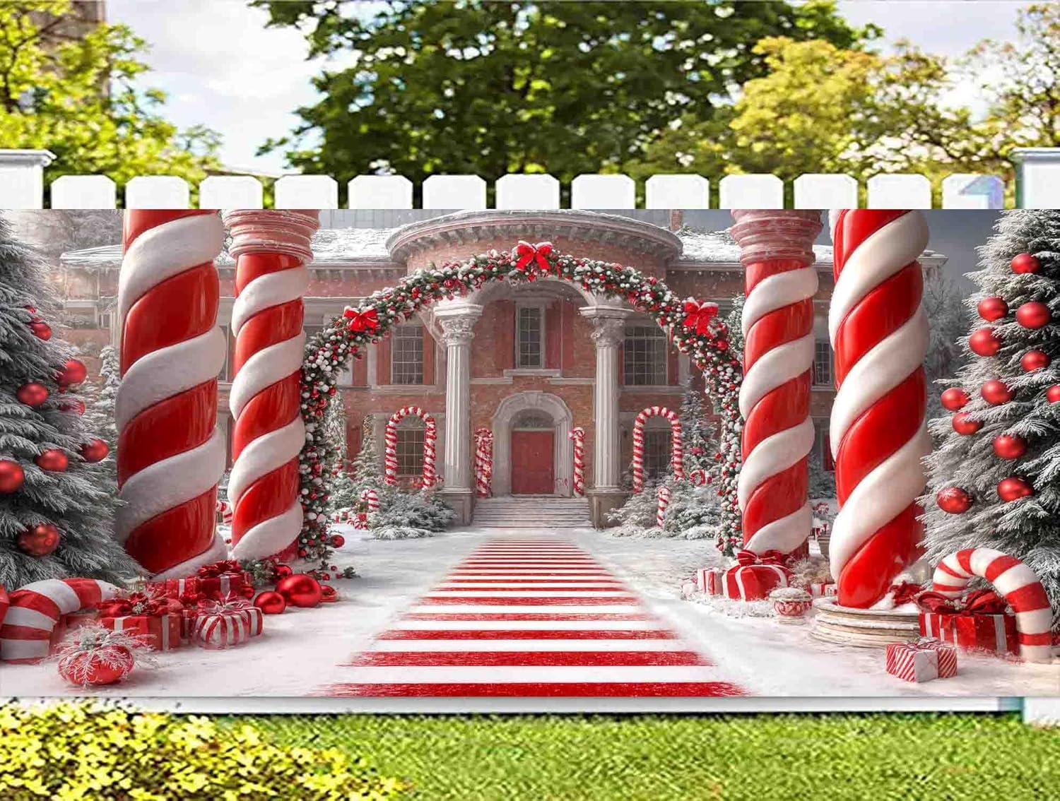 16X7ft Christmas Candyland Garage Door Decorations, Extra Large Candy Christmas Backdrop Background Photo Xmas Holiday Garage Door Covers Murals Backdrops Decoration for Home Holiday Party