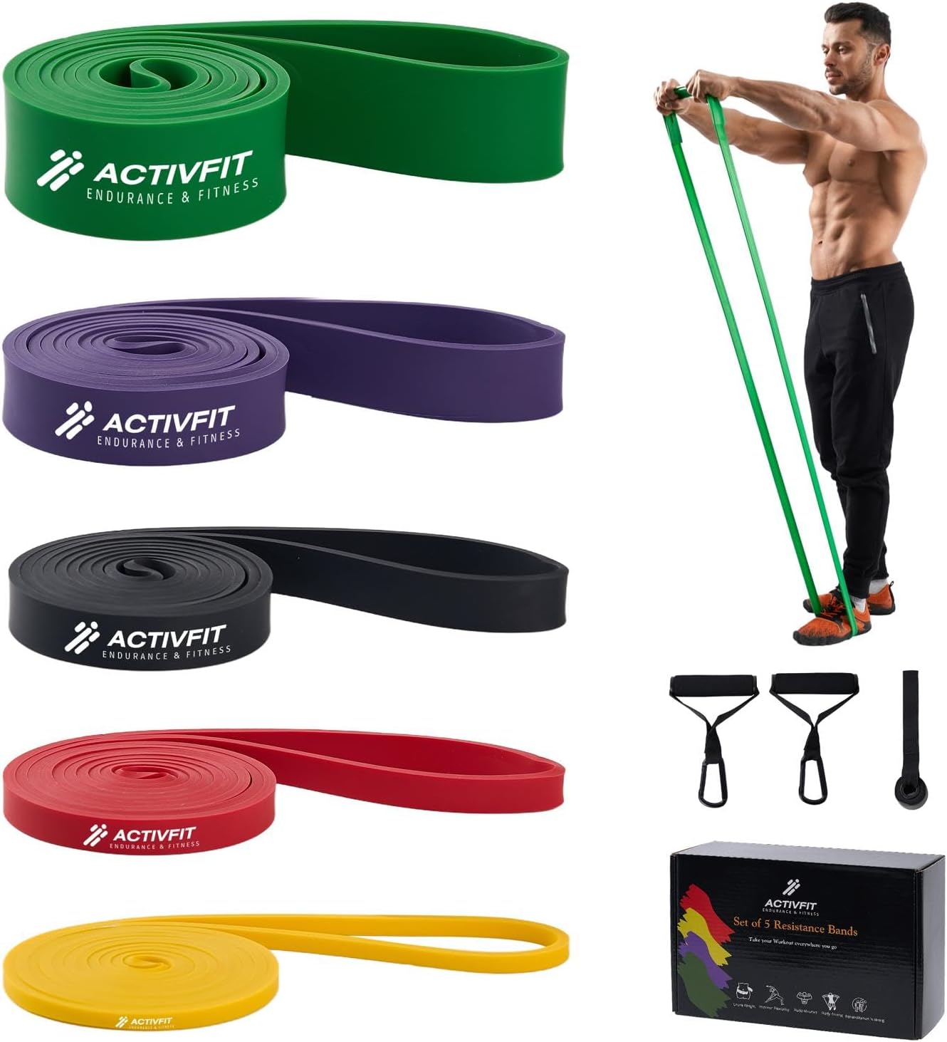 Fitnessbänder – Widerstandsbänder Krafttraining mit 5 Widerstandsstufen – Fitnessbänder Set mit Türanker, Griffen & Schutzummantelung – Trainingsbänder für Männer & Frauen