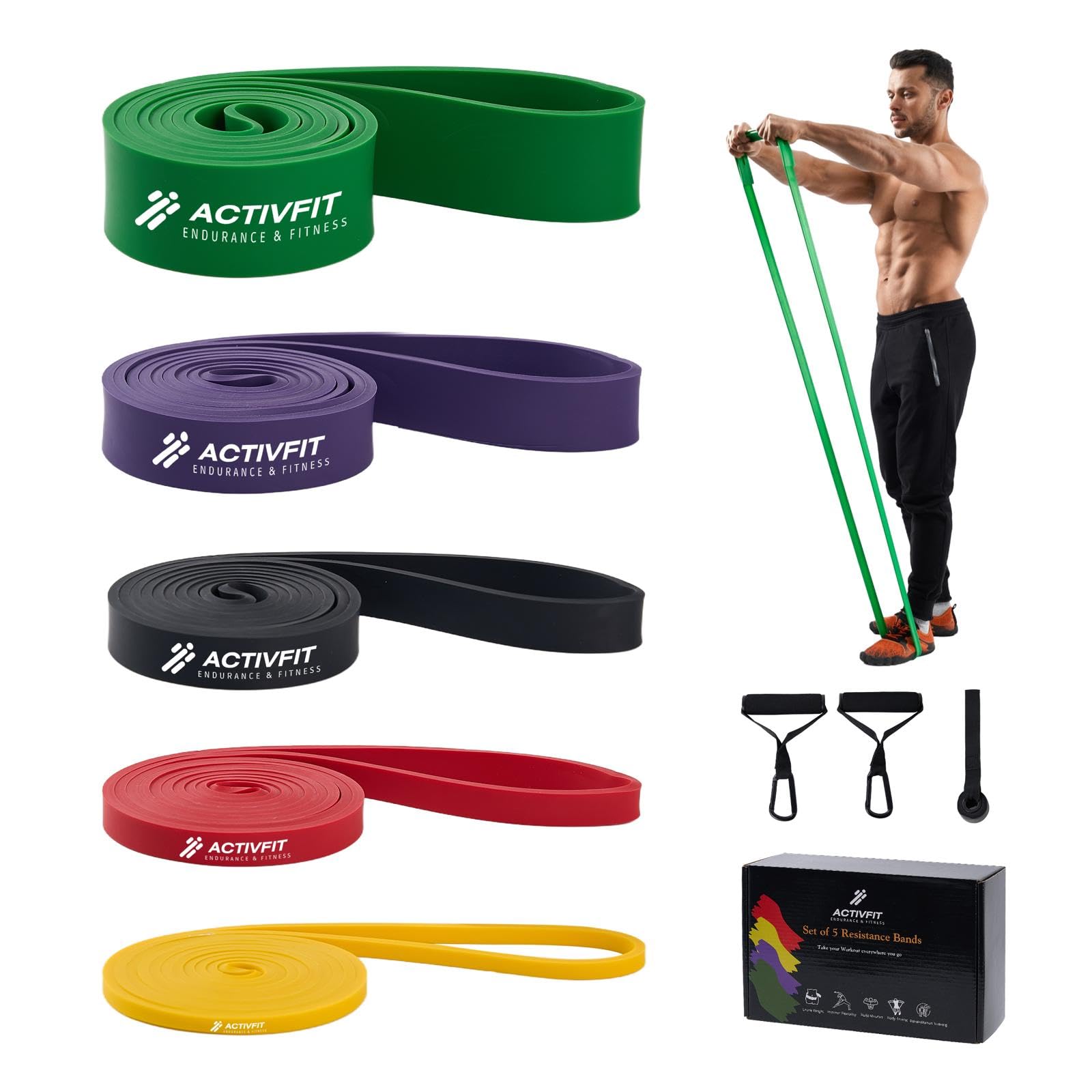 Bandas de resistencia – Juego de 5 bandas de resistencia – Pull Up Band & Klimmzugband para entrenamiento de fuerza, entrenamiento, estiramiento, terapia física, entrenamiento muscular