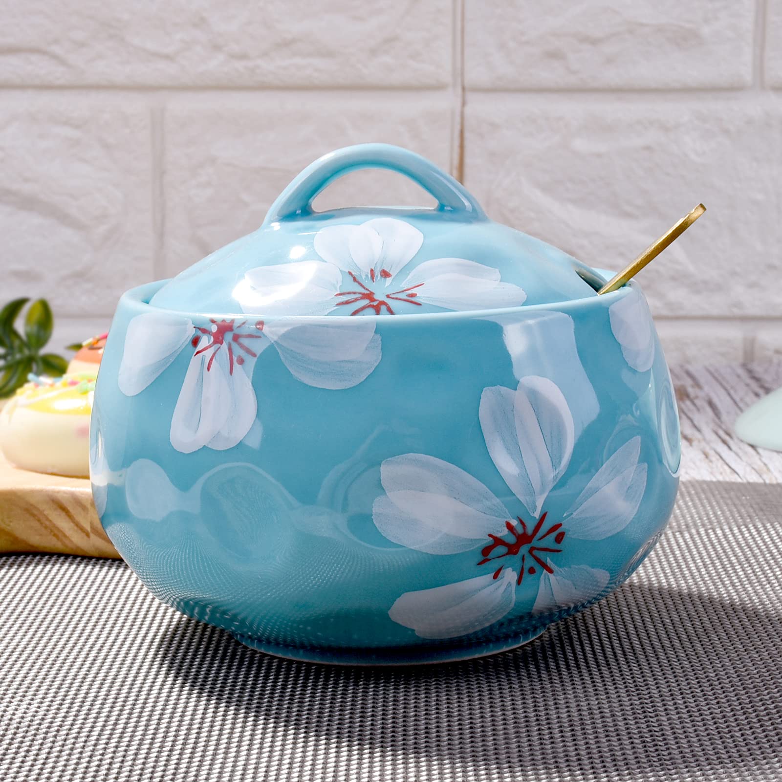 Salzstreuer Mit Bambusdeckel – 400 Ml, Keramik, Crackle-Oberfläche, Blau, Für Küche & Tisch