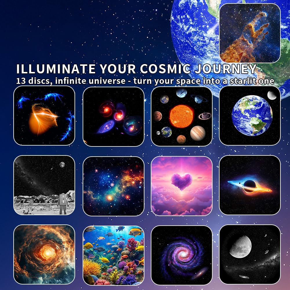 Galaxy Projector, Planetarium Star Projector,Bedroom Night Light,Rotatable Nebula Projector lamp,4K Replaceable 13 HD Galaxy Discs,for Kids Adults Bedroom Decor Birthday