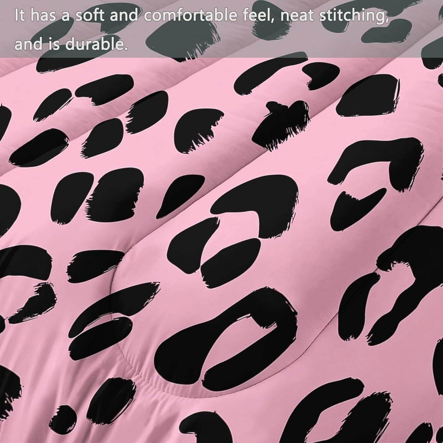 Bedding Animal Print Pink Leopard Print Comforter Set with 2 Pillow Shams, 3 Piece Soft King Bed Comforter Pink-Black Bedding for Boys and Girls, Lightweight, Breathable, Easy Care