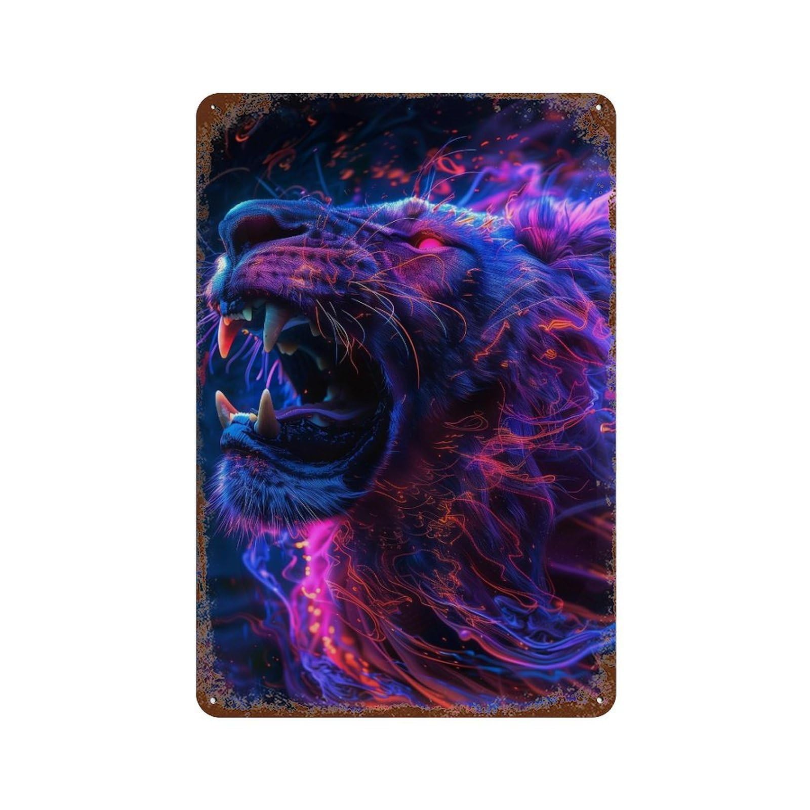 Neon Tiger Roar Distressed Metal Wall Sign 11.8"x7.9", Ideal for Patio, Garden Room And Bar Decor