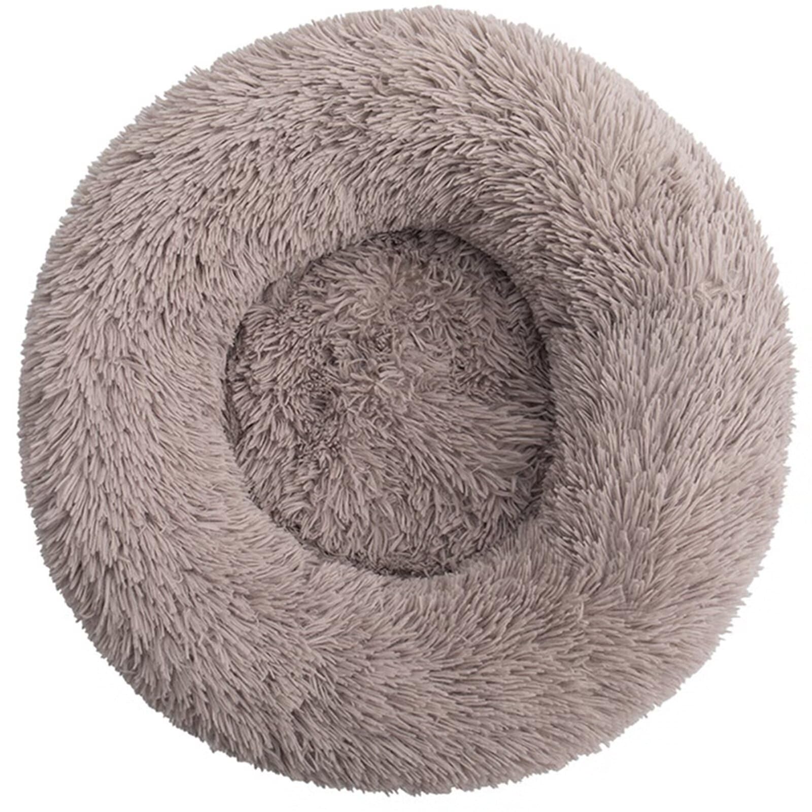 Lit pour chien et chat lavable donut en peluche beige 70x70x20 cm