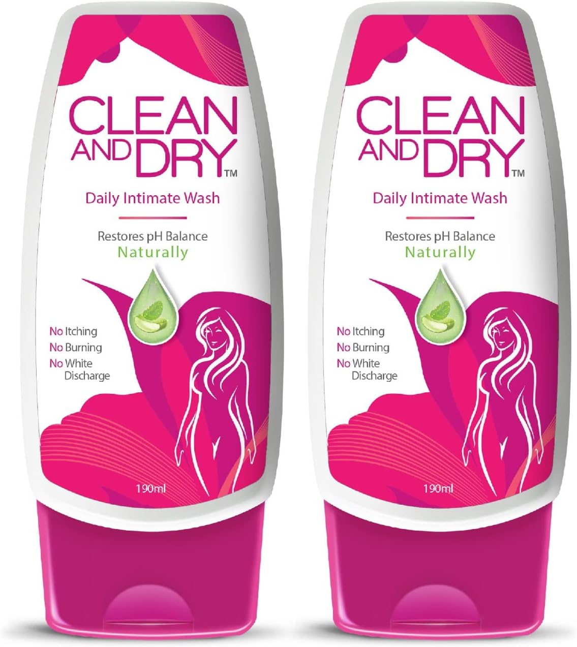 CLEAN & DRY| Daily intimate wash| Hygiene for Women, l Wash, Smooths Skin | Anti-Bacterial and prevents infections | Restores pH Balanace| No itching, Burning, white Discharge| 190ml pack of 2
