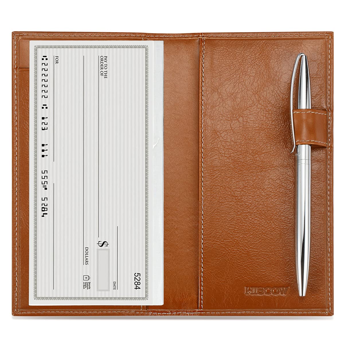 HISCOW Leather Checkbook Cover for Duplicate Checks with Pen Holder