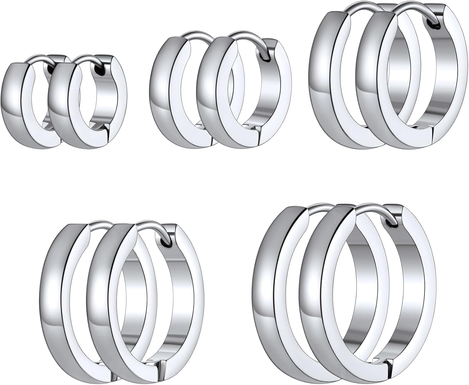 Richsteel Stainless Steel Small Hoop Earrings 3/5 Pairs Sets for Men Women, Hypoallergenic 316l Huggie Hoop Earring Gold/Silver/Black, Piercing Jewelry Set 7/9/12/14/16mm with Gift Box