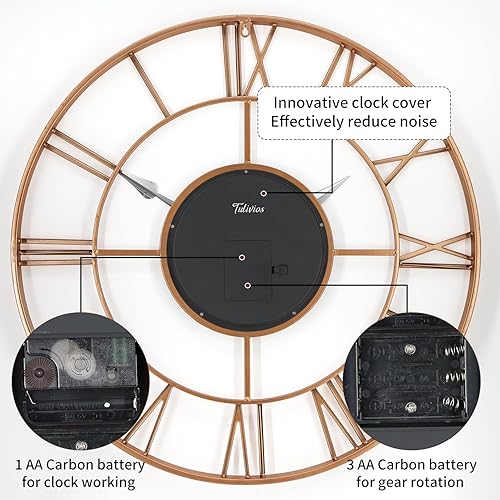 Miniatura 6 de Relojes de pared grandes de 29 pulgadas para decoración de sala de estar con engranajes en movimiento, reloj de pared grande industrial steampunk,