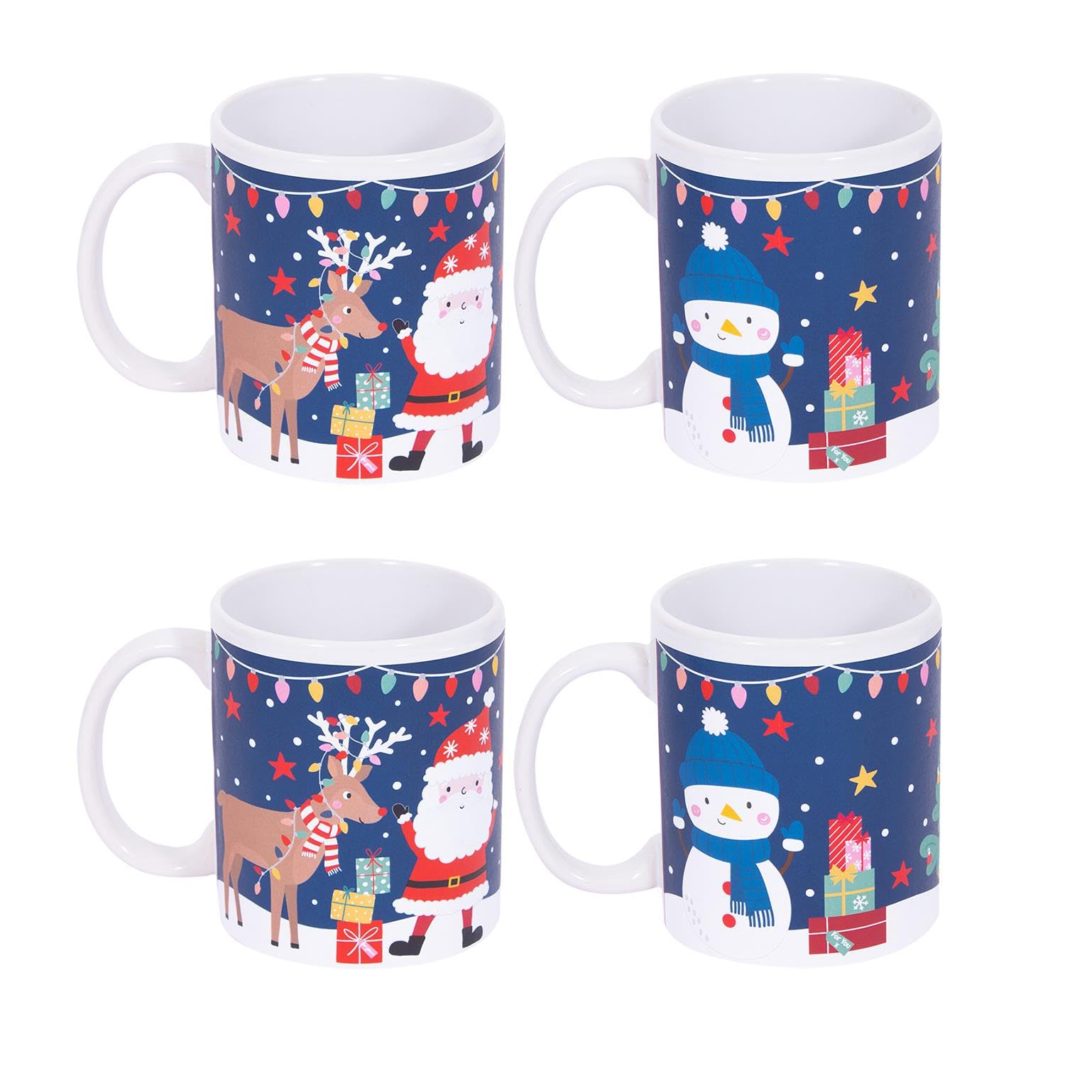 YöL Set Of 4 Christmas Mugs Santa Snowman Design Xmas Festive Tea Coffee Cups Home Kitchen Mug Set
