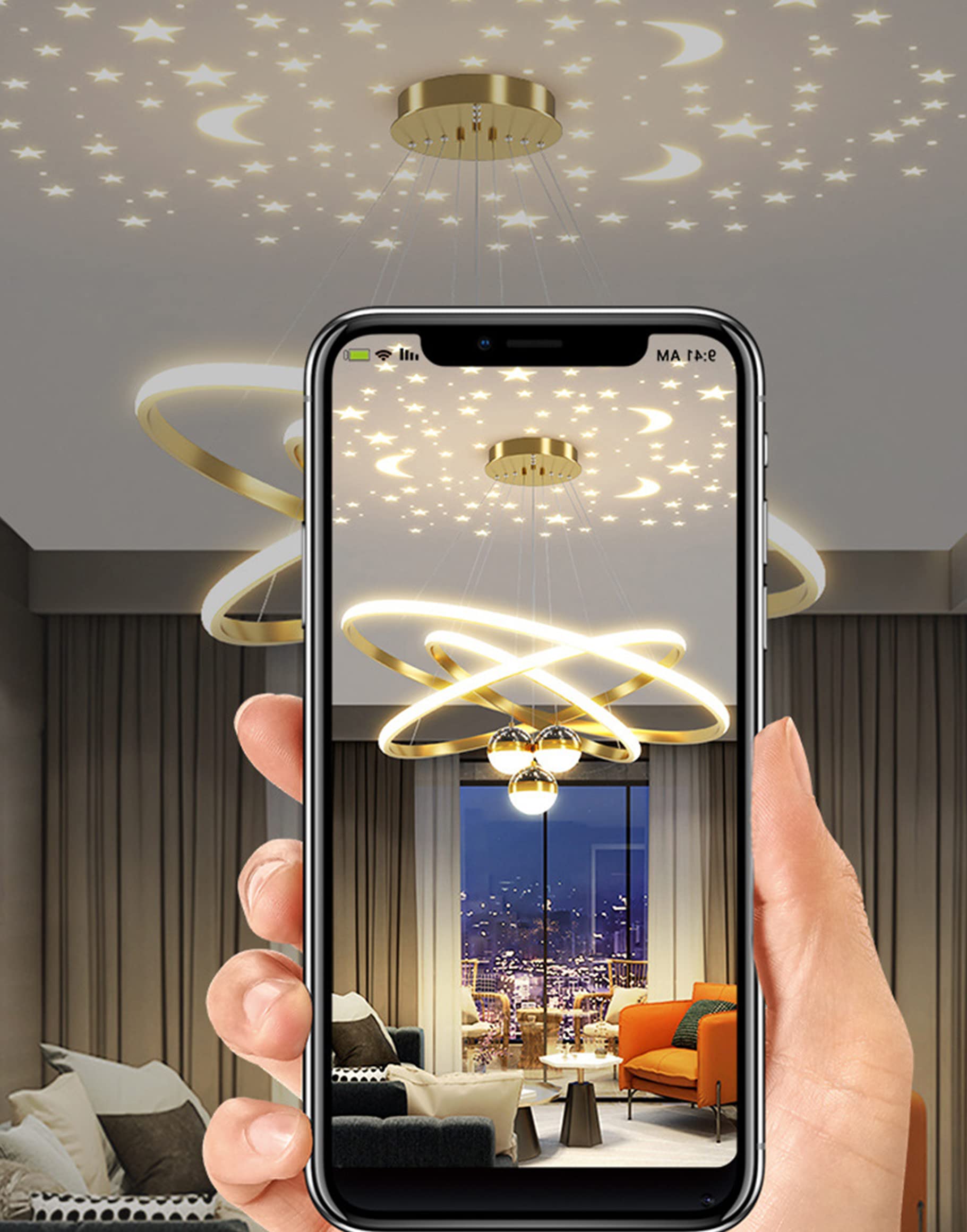 Lampe à Suspension LED Moderne Créative Dimmable - Plafonnier pour Salle à Manger, Salon, Bureau, Cuisine (Or, L30+40+60cm)