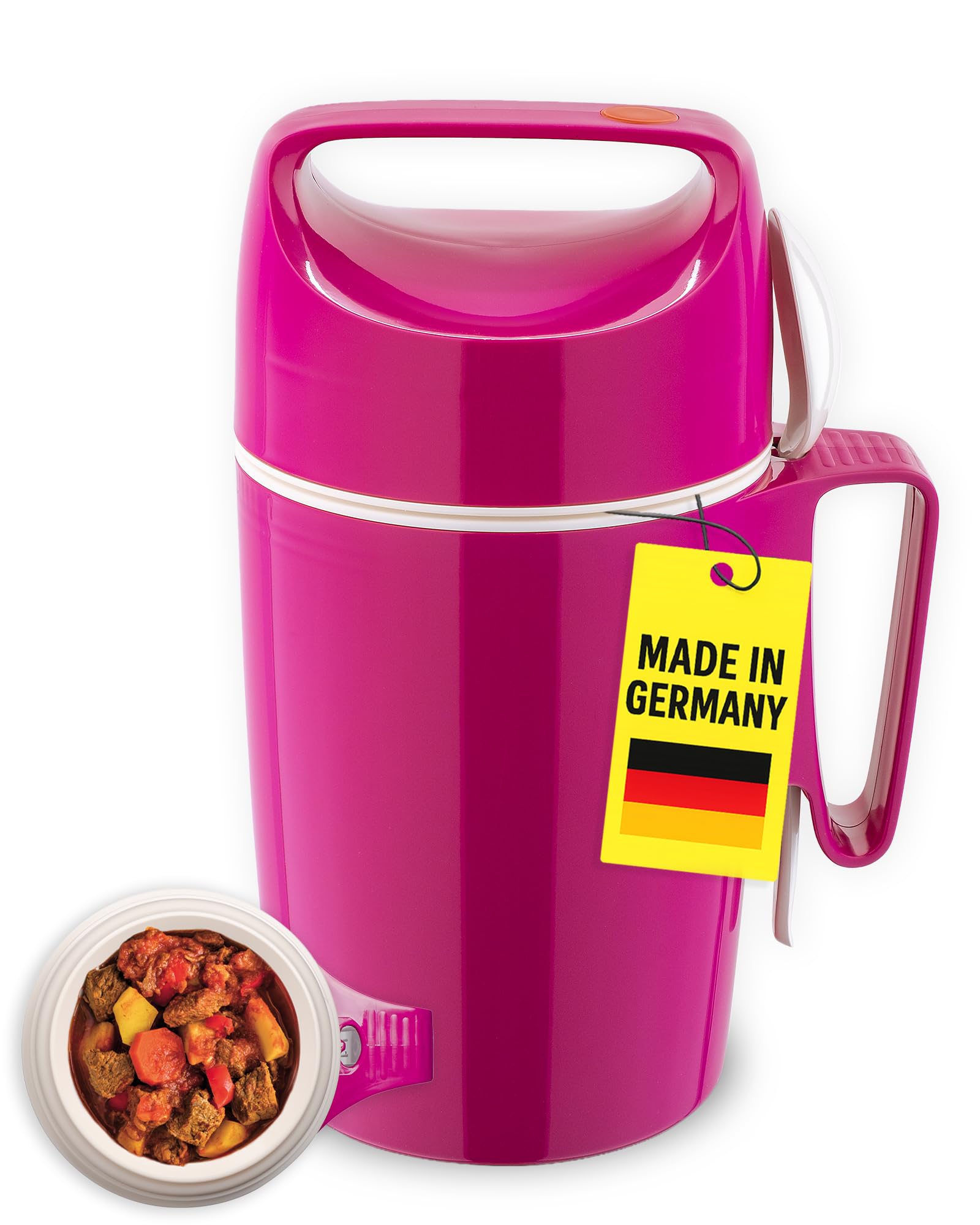 ROTPUNKT 850ml Food Flask | Thermal Vacuum Insulated + Spoon | Hot 12h, Cold 20h | Leakproof | Wide opening | BPA free | Hot Food Container with lid for soup, meal prep, work packed lunch - Raspberry